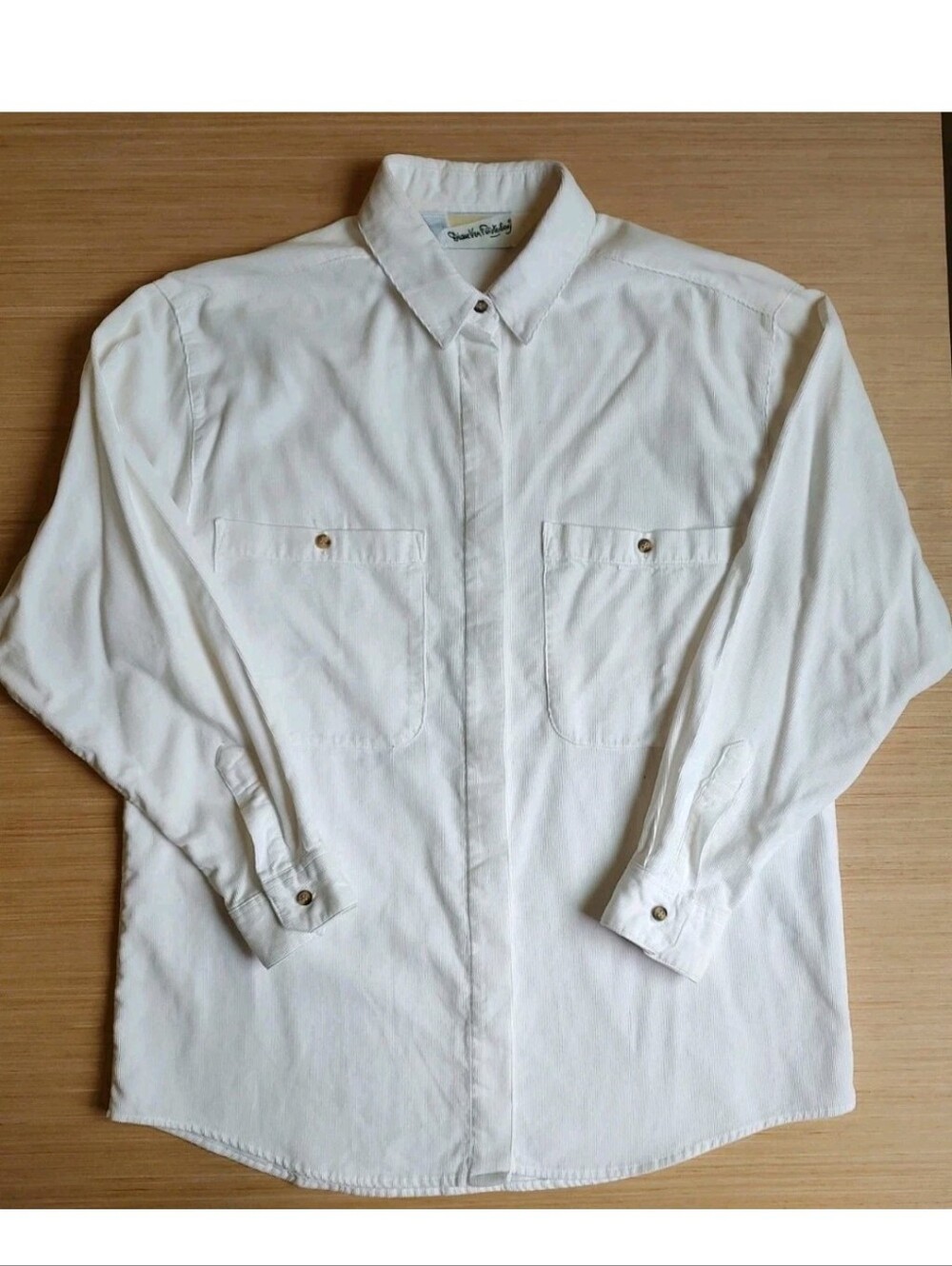 DVF Diane Von Furstenberg Corduroy Shirt Blouse White Pockets Buttons Cotton M